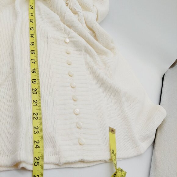 Adrian Delafield Sweater Size Large Beaded Knit Cream Faux Tank Pearl Buttons - Picture 6 of 9